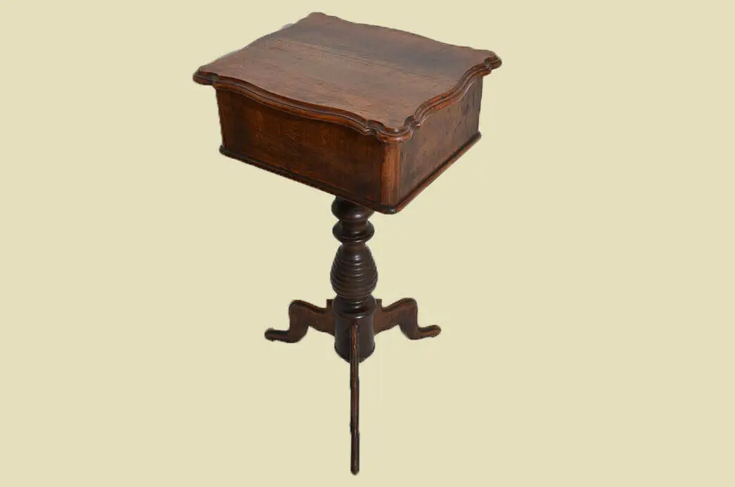 Antiker Louis Philippe Nußbaum Beistelltisch Tisch Nähtisch von 1860 10