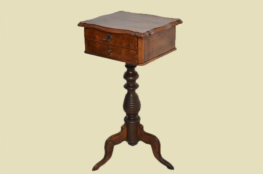 Antiker Louis Philippe Nußbaum Beistelltisch Tisch Nähtisch von 1860 2
