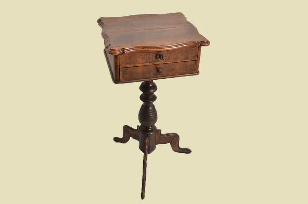 Antiker Louis Philippe Nußbaum Beistelltisch Tisch Nähtisch von 1860 3
