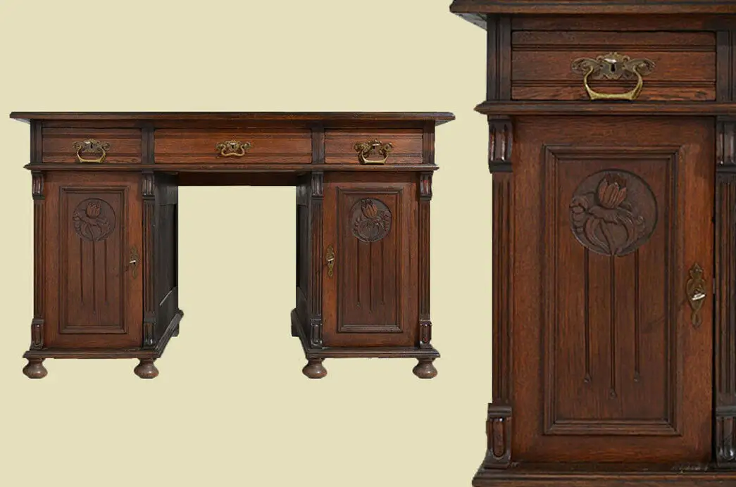 Schöner Antiker Jugendstil Nußbaum Sekretär Schreibtisch von 1880 0