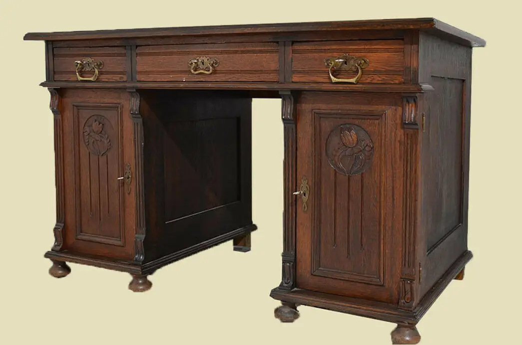 Schöner Antiker Jugendstil Nußbaum Sekretär Schreibtisch von 1880 2