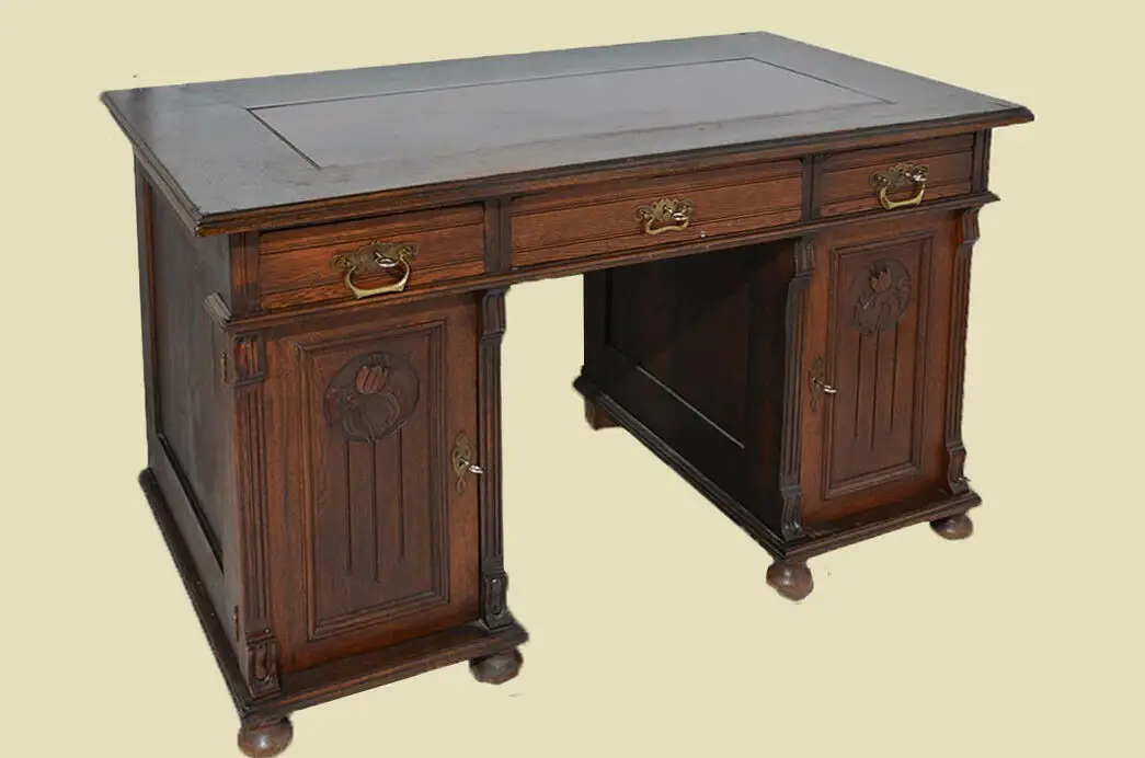 Schöner Antiker Jugendstil Nußbaum Sekretär Schreibtisch von 1880 3