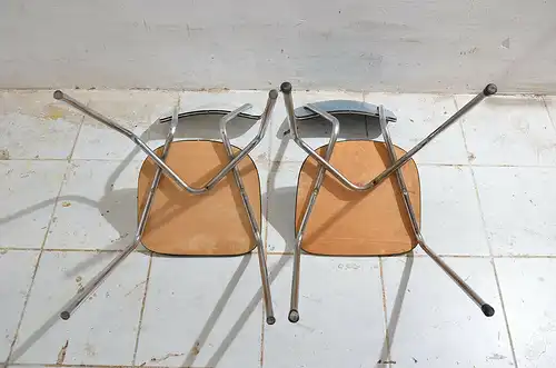 2x Antik 50er 60er Jahre Industrie Design Stapelstuhl Küchenstuhl