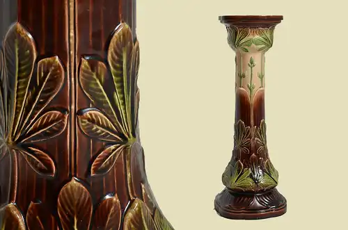 Antike Jugendstil Sarreguemines Blumen Ständer Säule von 1920