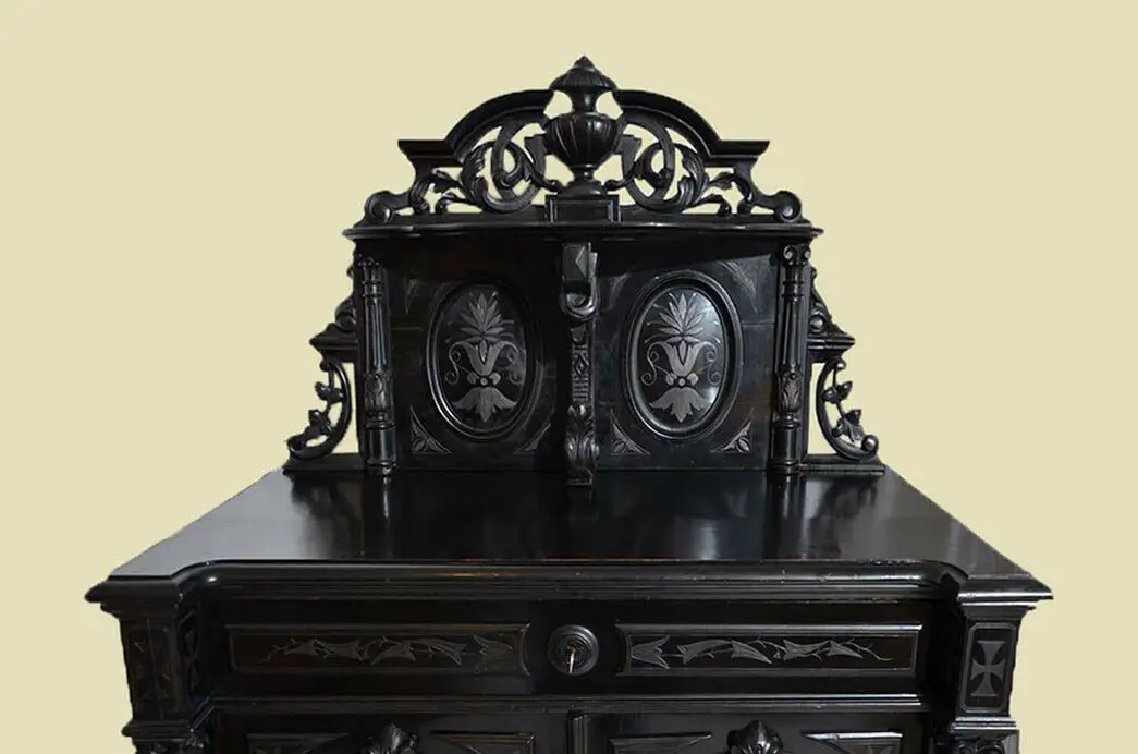 Antik Gründerzeit Deutsches Reich Schwarzes Säulen Schrank Vertiko von 1905 6