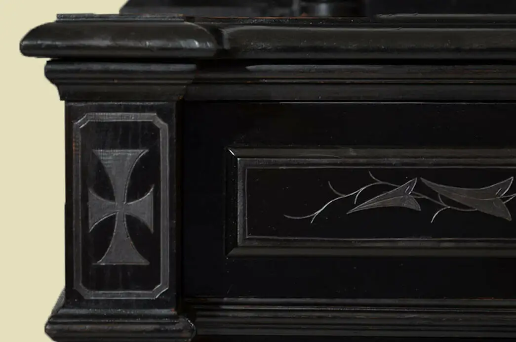 Antik Gründerzeit Deutsches Reich Schwarzes Säulen Schrank Vertiko von 1905 7