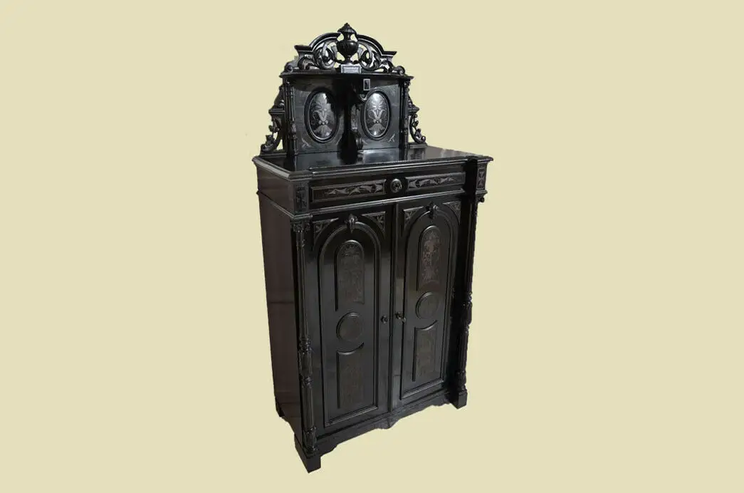 Antik Gründerzeit Groschkus Schwarz Schrank Vertiko von 1880 3