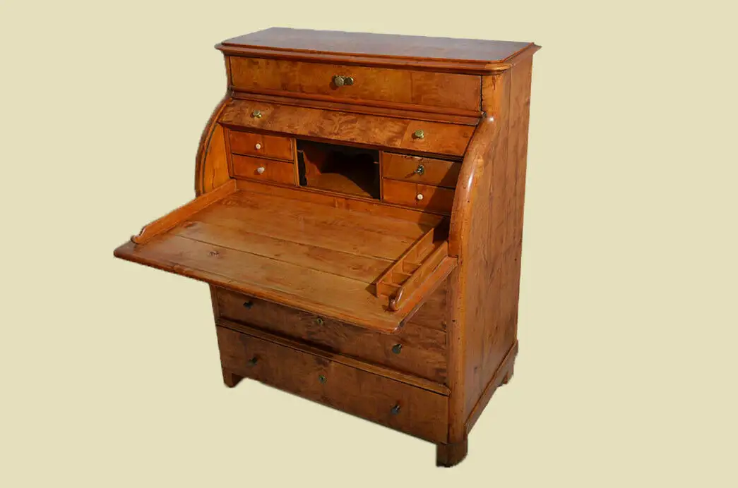 Original Antiker Biedermeier Birke Schreibtisch Zylinder Sekretär von 1820 6