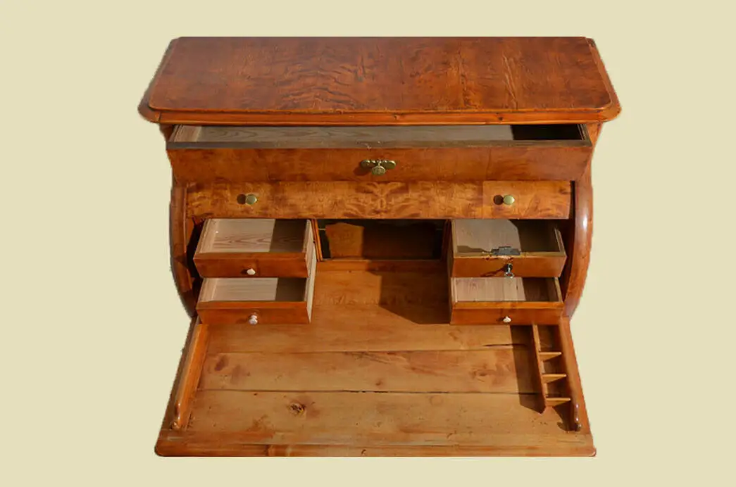 Original Antiker Biedermeier Birke Schreibtisch Zylinder Sekretär von 1820 8