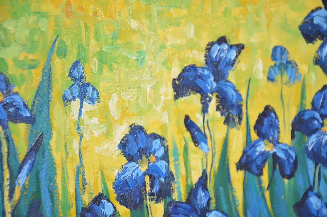 Antik Ölbild VAN GOGH Iris Schwertlilien Irises Blumen in Öl handgemalt 2
