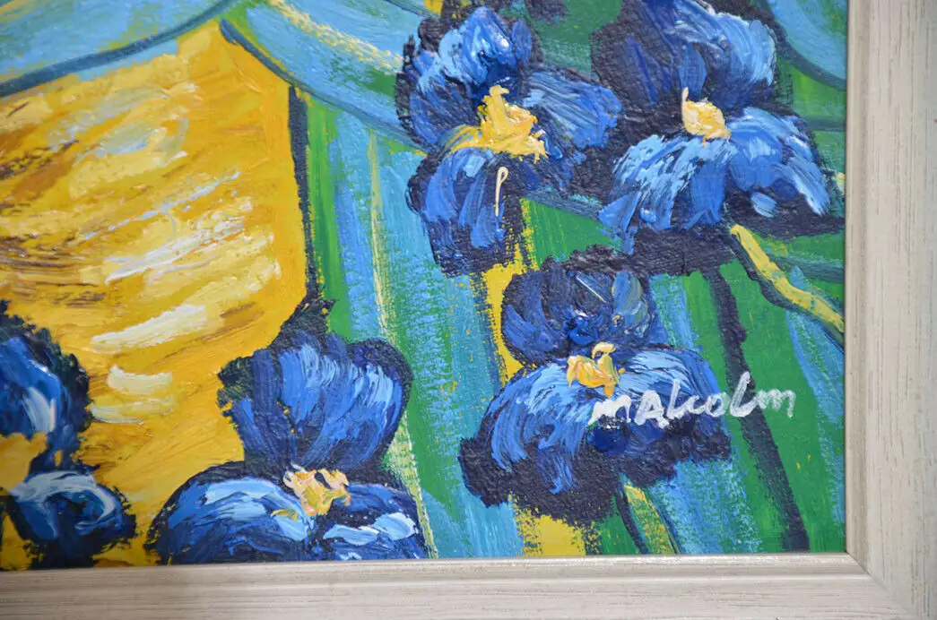 Antik Ölbild VAN GOGH Iris Schwertlilien Irises Blumen in Öl handgemalt 3
