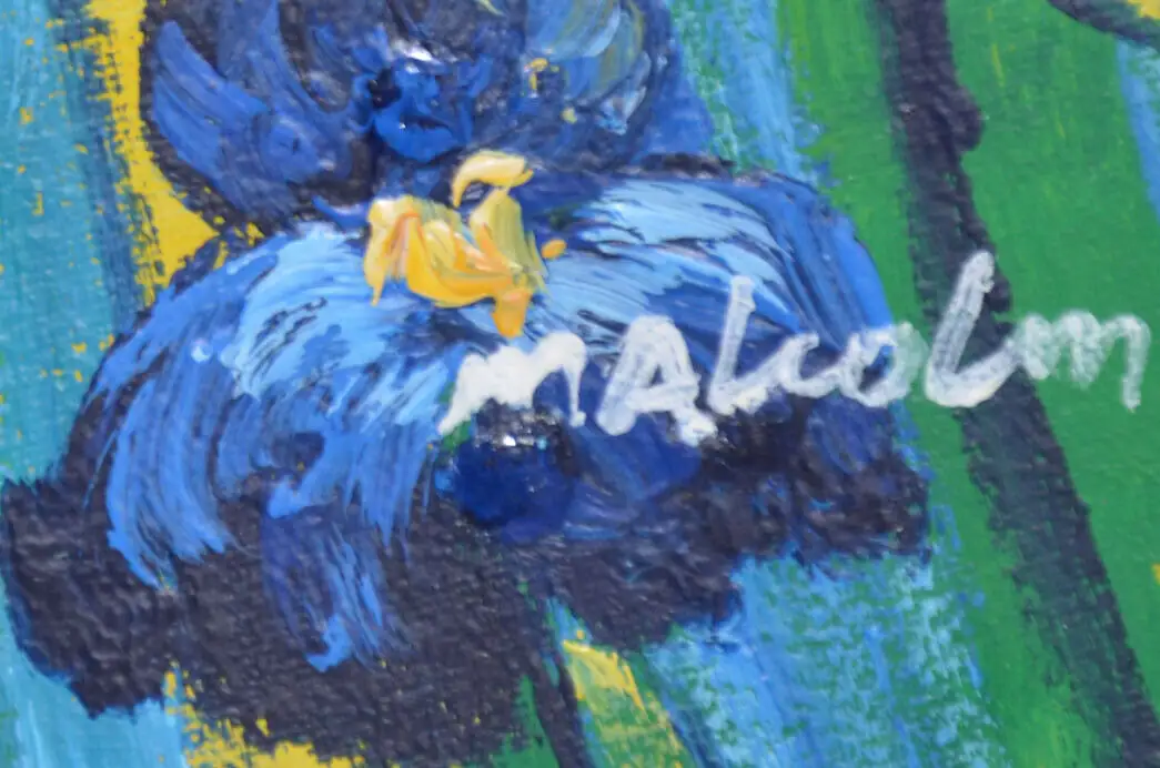 Antik Ölbild VAN GOGH Iris Schwertlilien Irises Blumen in Öl handgemalt 4
