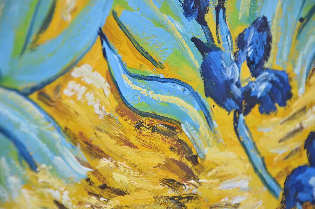 Antik Ölbild VAN GOGH Iris Schwertlilien Irises Blumen in Öl handgemalt 7