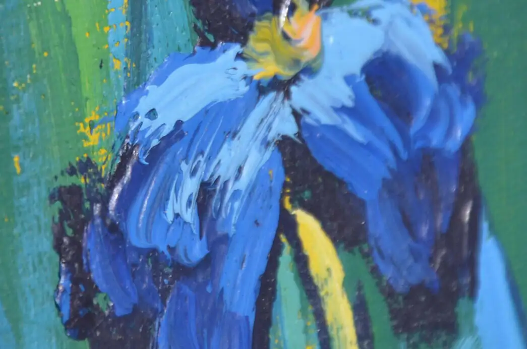 Antik Ölbild VAN GOGH Iris Schwertlilien Irises Blumen in Öl handgemalt 8