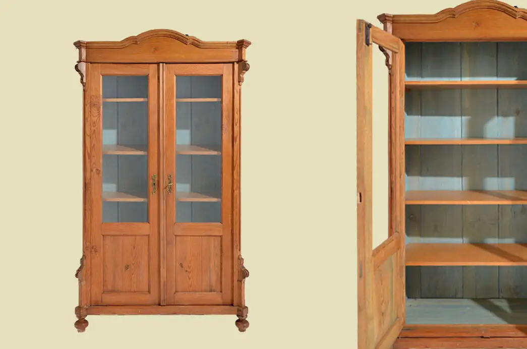 Antik Jugendstil Weichholz Schrank Vitrine von 1920 0