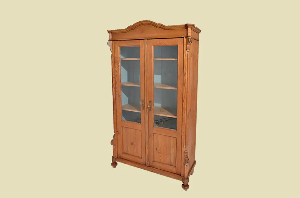Antik Jugendstil Weichholz Schrank Vitrine von 1920 2
