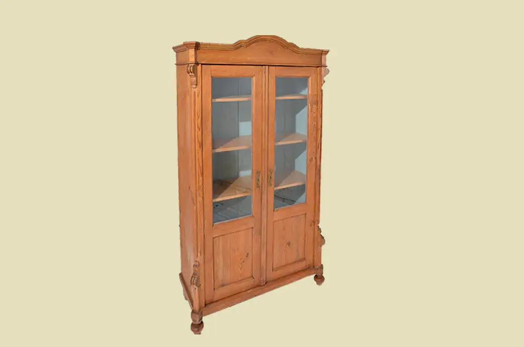 Antik Jugendstil Weichholz Schrank Vitrine von 1920 3
