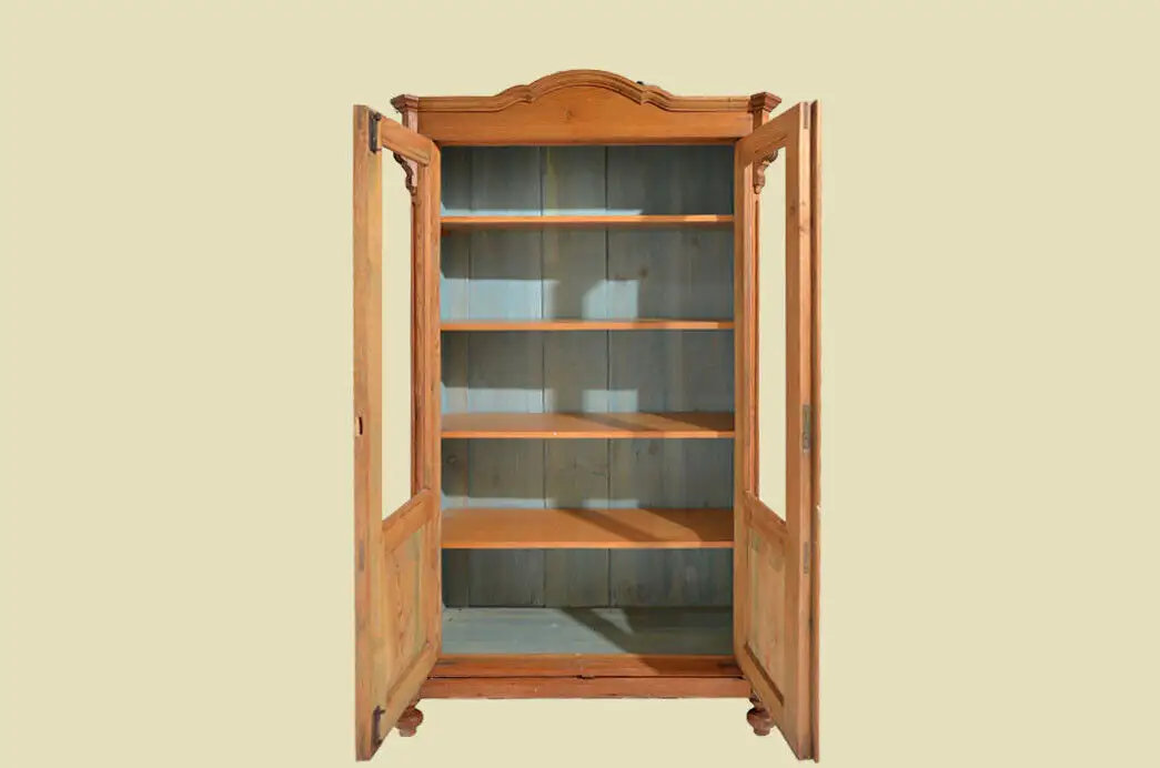 Antik Jugendstil Weichholz Schrank Vitrine von 1920 4