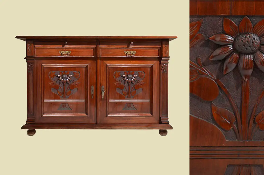 Große Antike Mahagoni Jugendstil Sideboard Anrichte Kommode von 1920 0