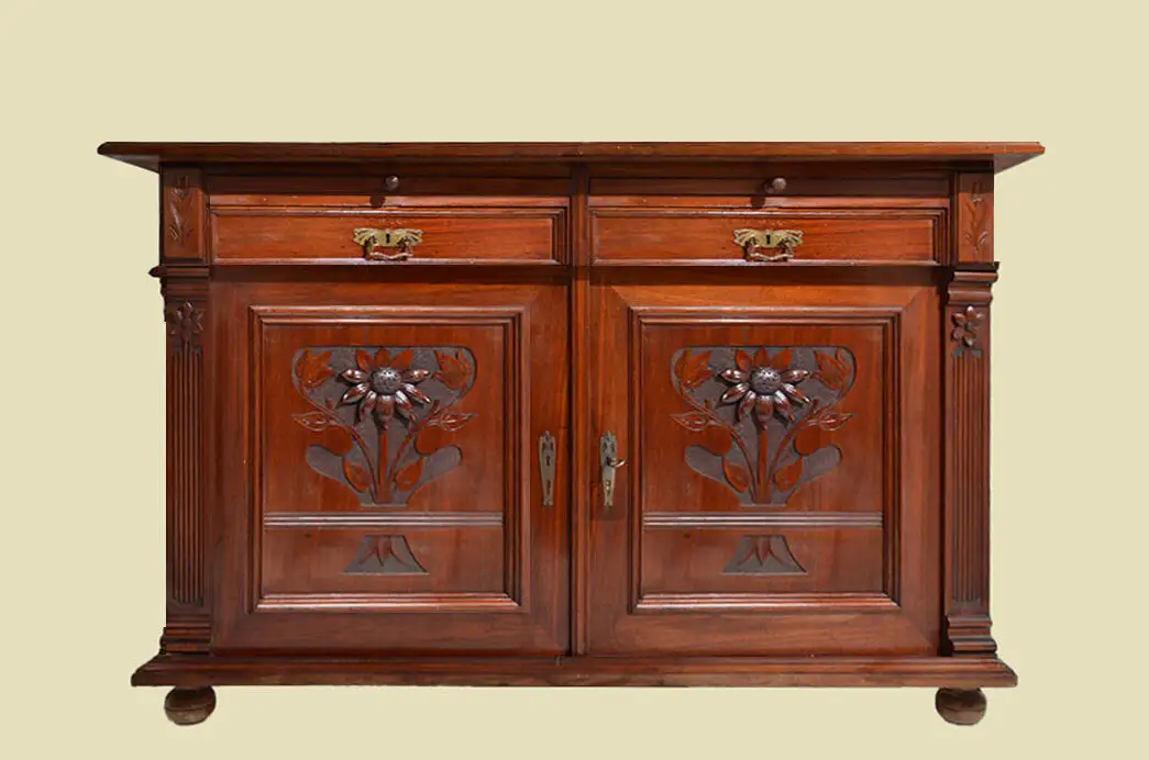 Große Antike Mahagoni Jugendstil Sideboard Anrichte Kommode von 1920 1