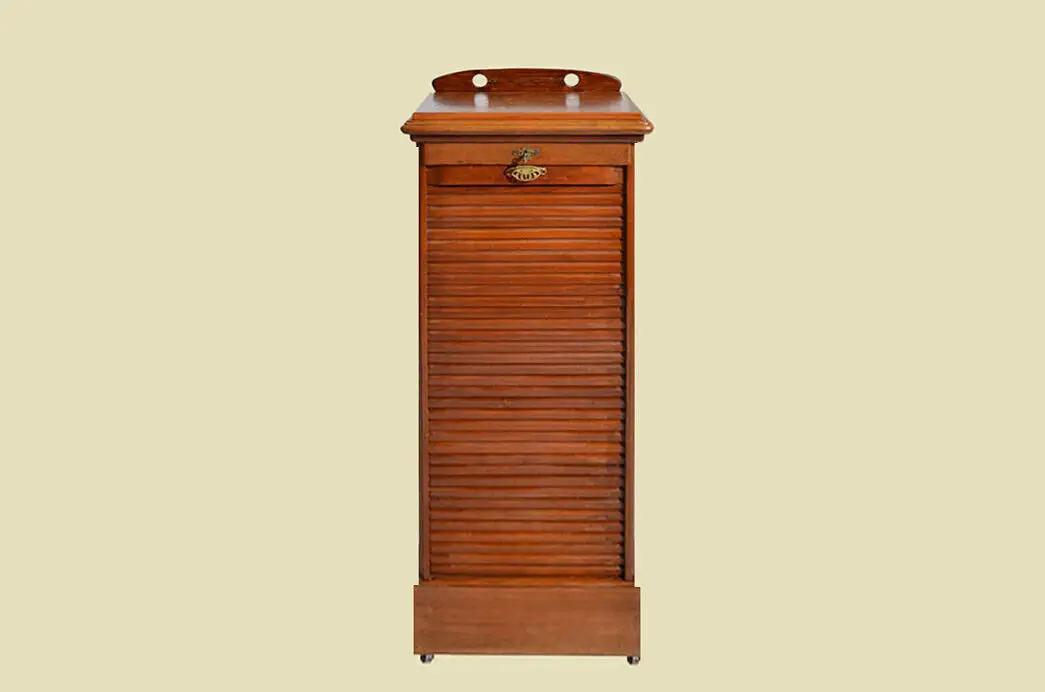 Rolladenschrank Antik Jugendstil Nußbaum Notenschrank mit Stehpult von 1910 4