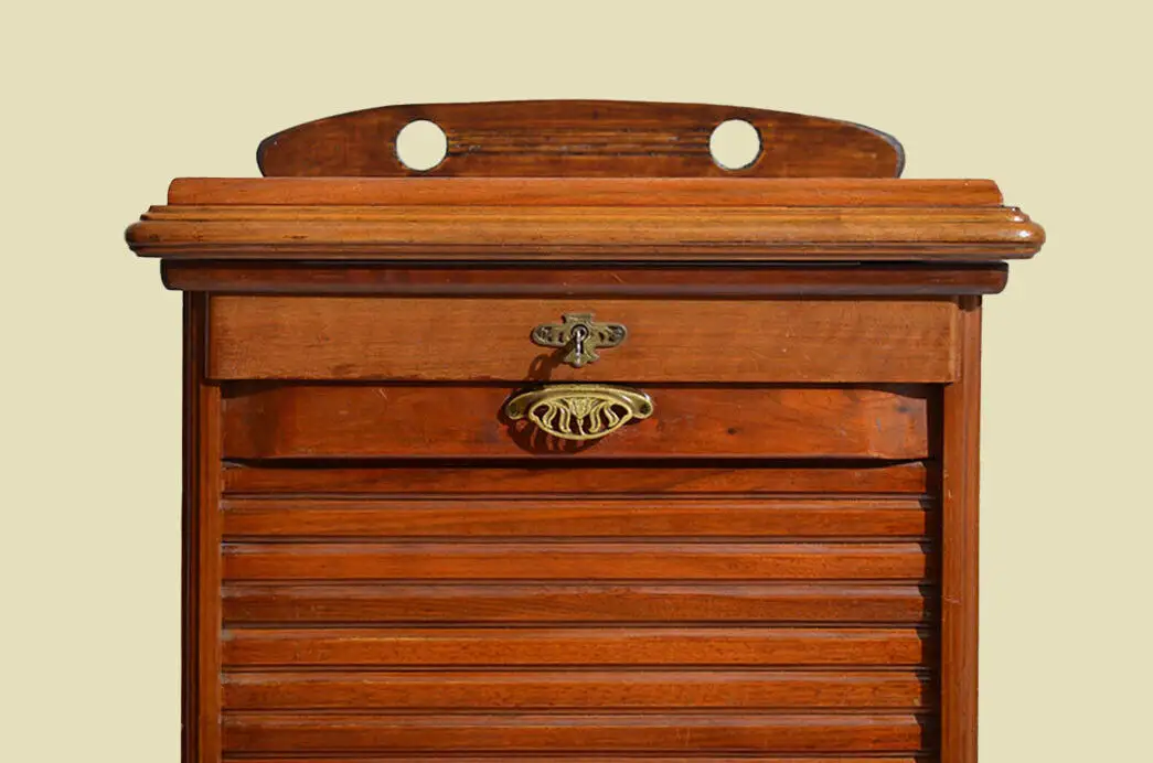 Rolladenschrank Antik Jugendstil Nußbaum Notenschrank mit Stehpult von 1910 8