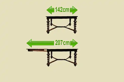 Großer Tisch ANTIK Kulissentisch 142–532cm Esstisch ORIGINALvon1880