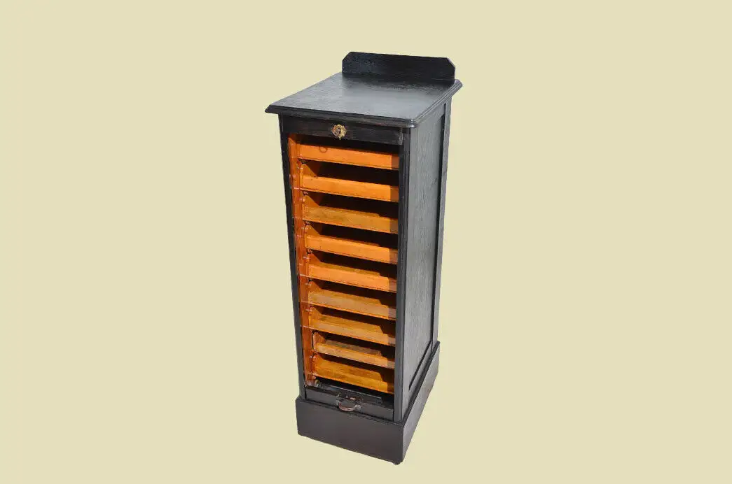 Notenschrank ANTIK Art Deco Jugendstil Rolladenschrank ORIGINAL von 1920 6