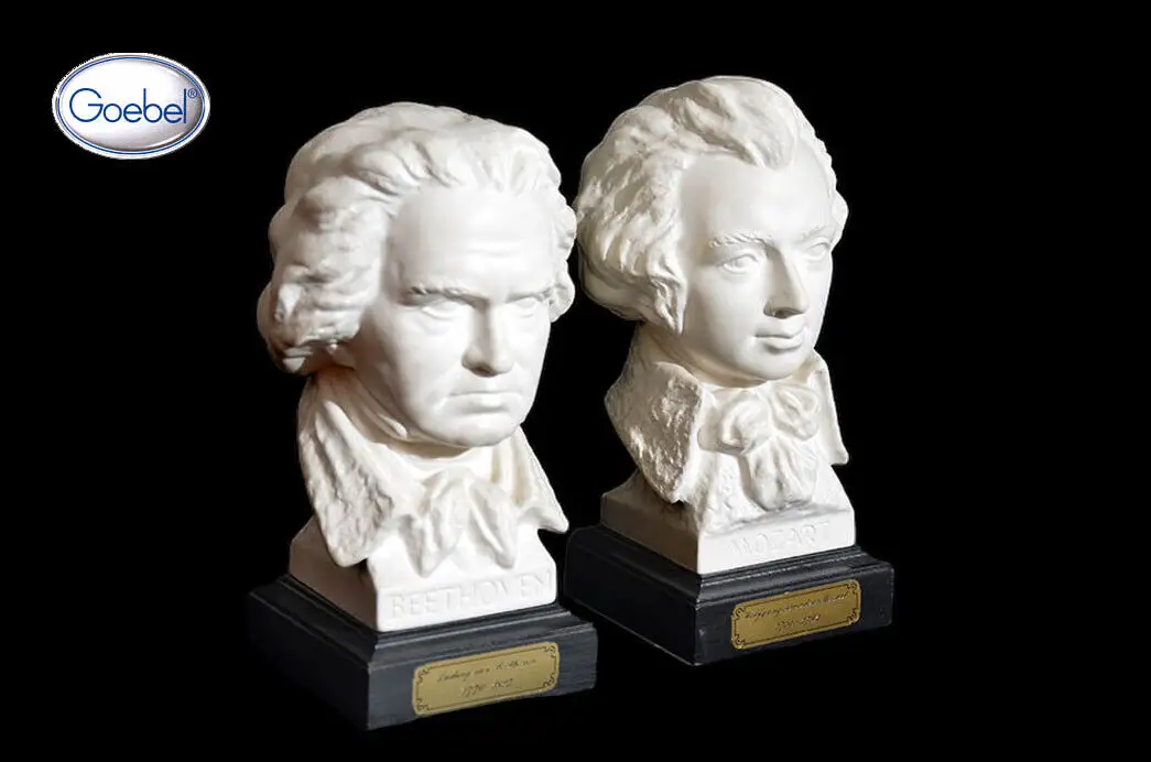 2 GOEBEL Beethoven & Mozart Büste Figur Antik Bochmann Porzellan 0