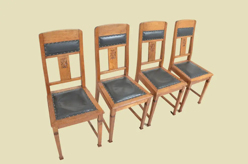 4x Stühle ANTIK Jugendstil Eiche Nußbaum Stuhl mit Leder ORIGINALvon1920 14