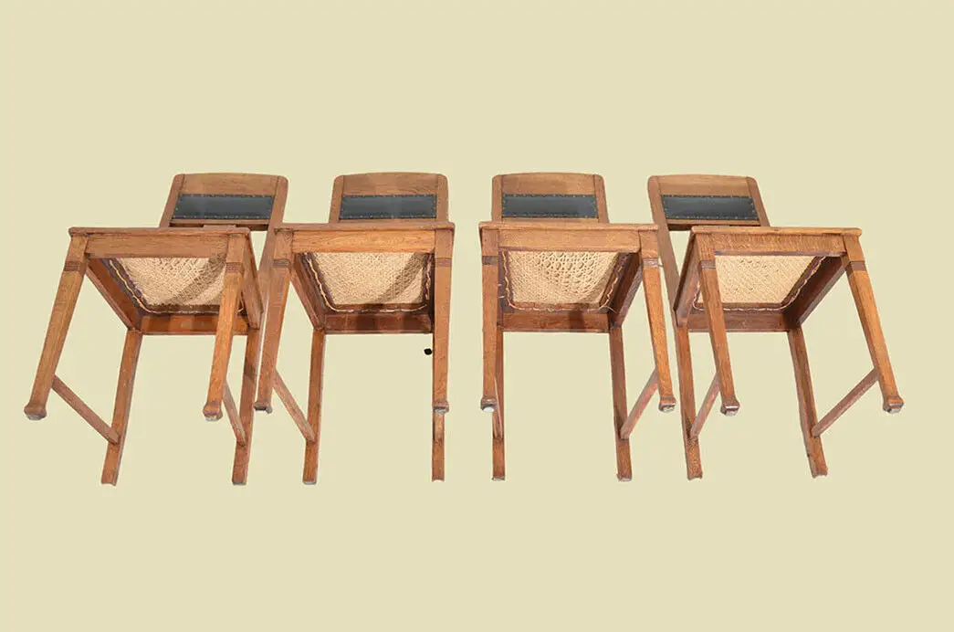 4x Stühle ANTIK Jugendstil Eiche Nußbaum Stuhl mit Leder ORIGINALvon1920 16