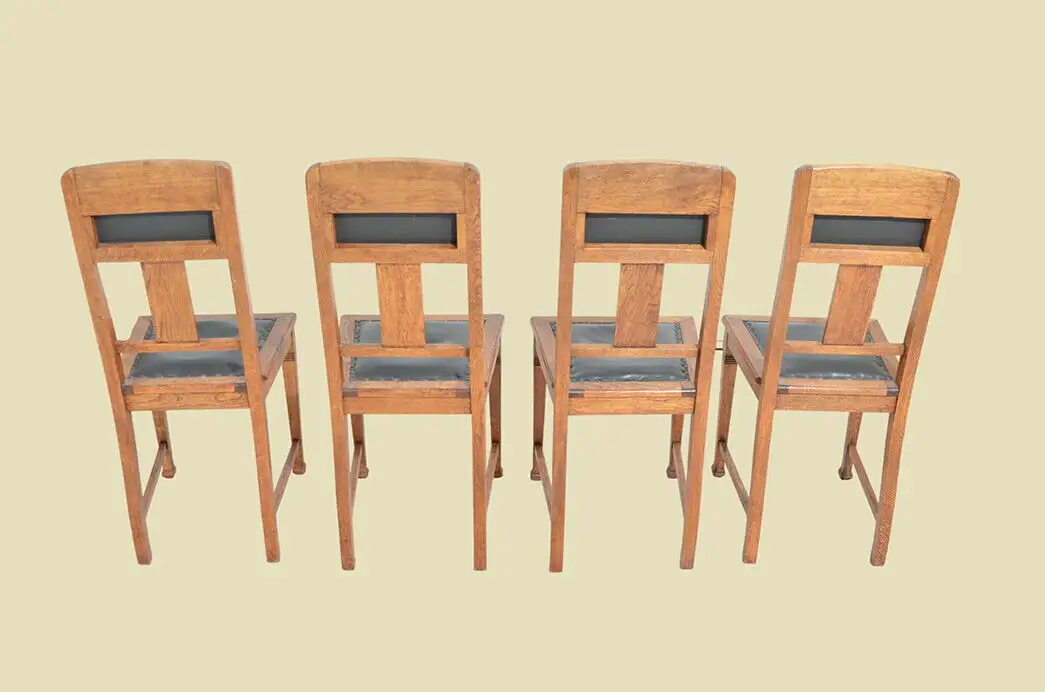 4x Stühle ANTIK Jugendstil Eiche Nußbaum Stuhl mit Leder ORIGINALvon1920 17