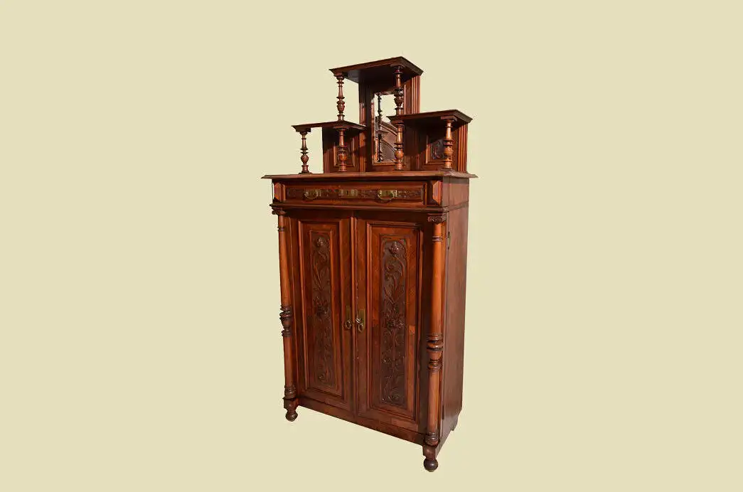 Vertiko ANTIK Gründerzeit Nußbaum Kommode Schrank mit Aufsatz von 1880 1