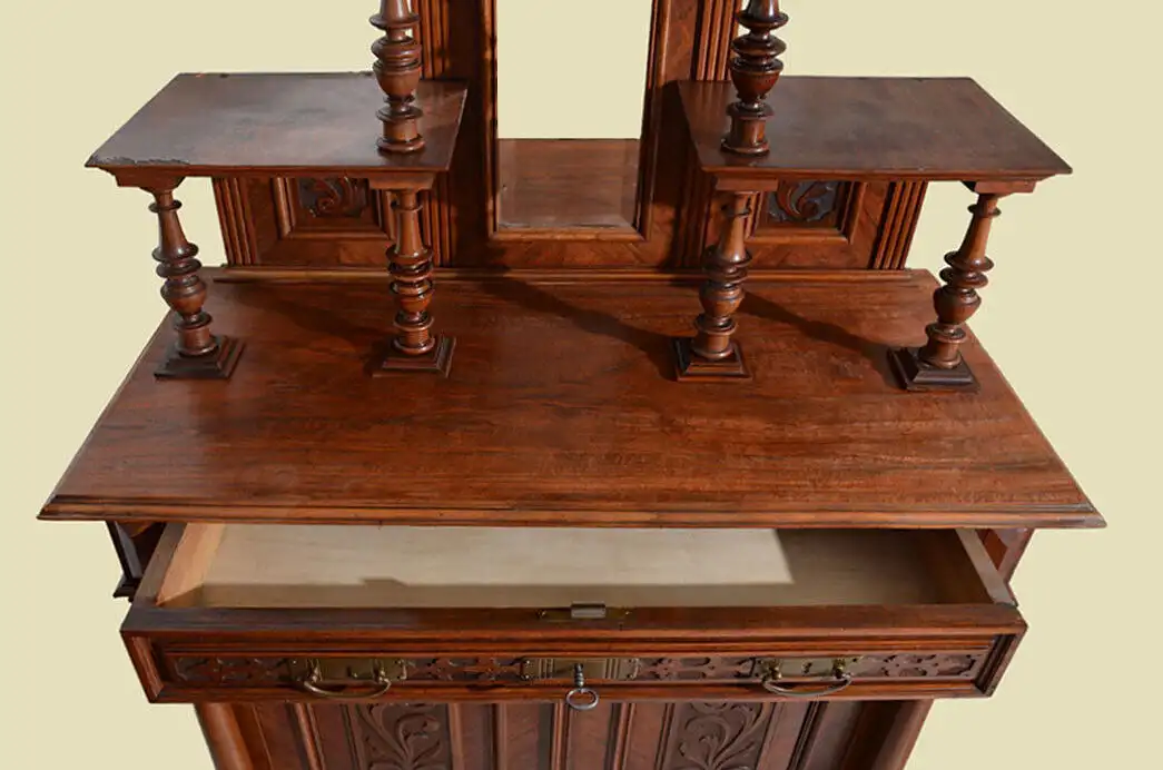 Vertiko ANTIK Gründerzeit Nußbaum Kommode Schrank mit Aufsatz von 1880 11