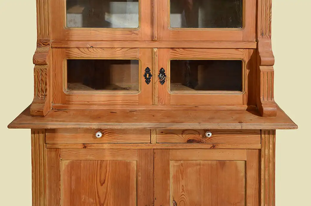 Küchenbuffet ANTIK Jugendstil Weichholz Vitrine Kommode Schrank von 1920 10