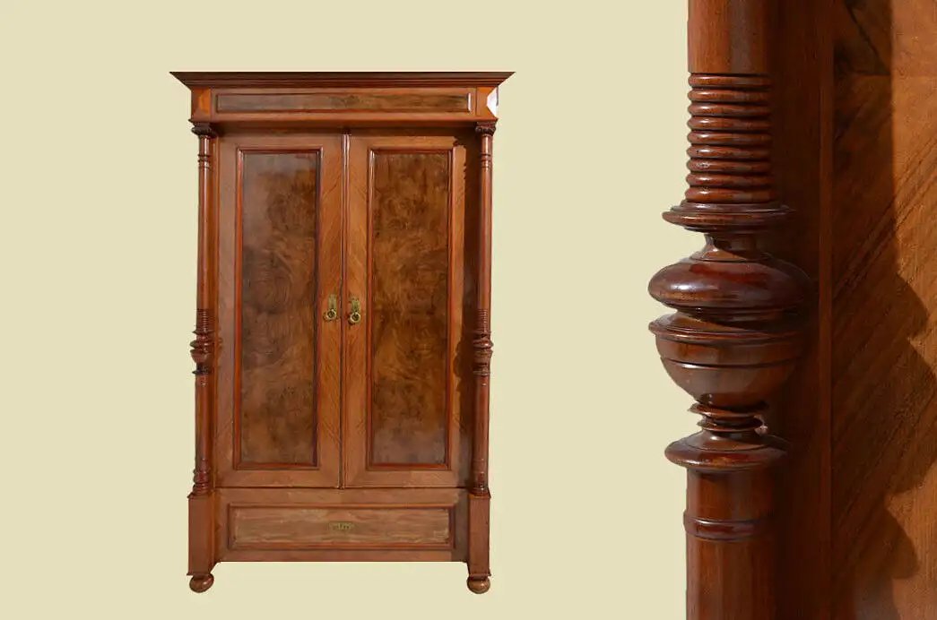 Kleiderschrank ANTIK Gründerzeit Nußbaum Säulen Schrank von 1880 0