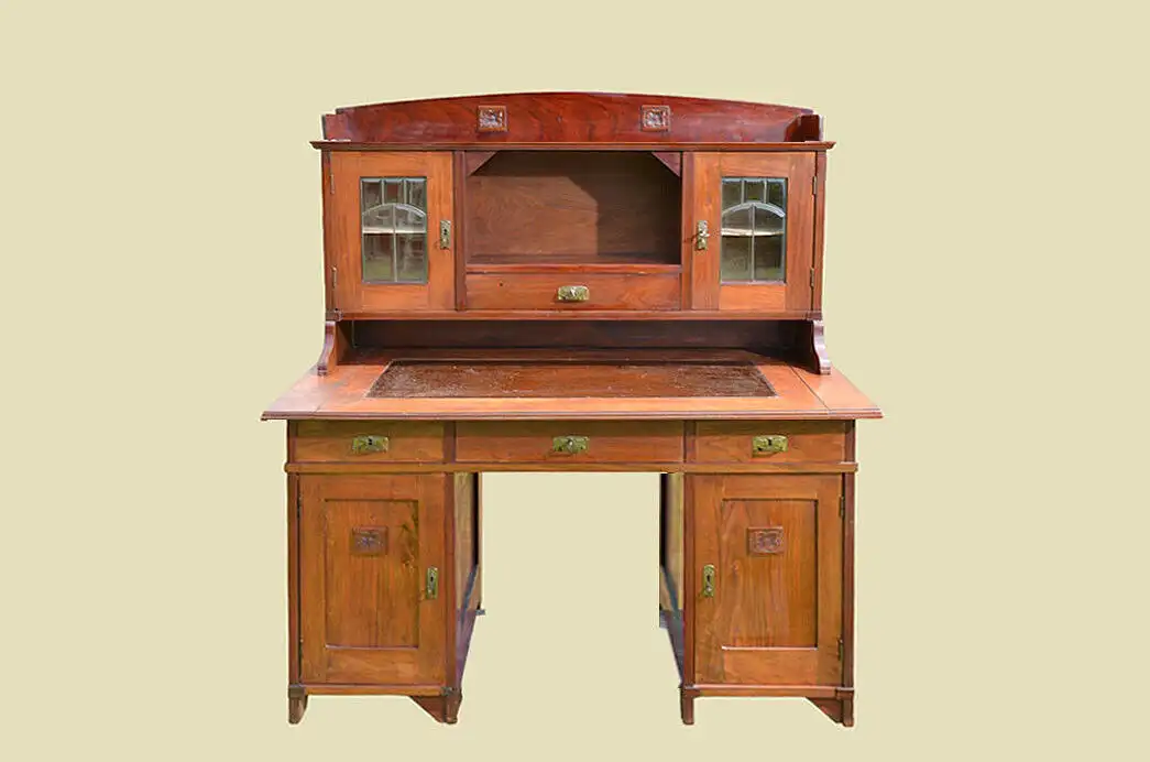 Schreibtisch ANTIK Jugendstil Nußbaum Sekretär mit Aufsatz von 1920 0