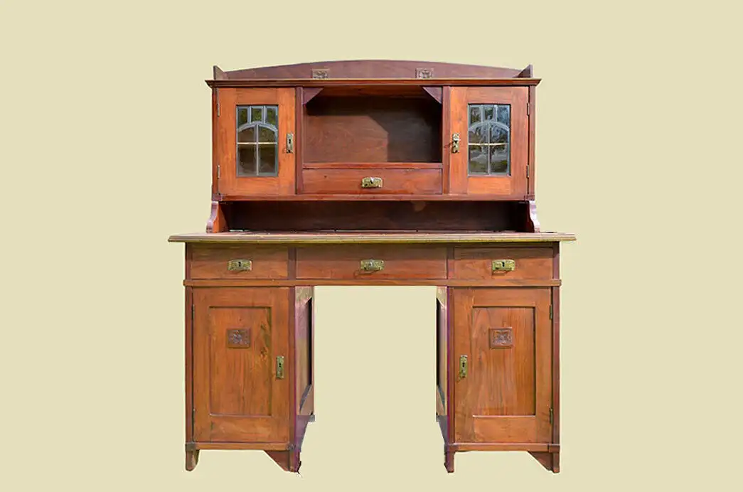 Schreibtisch ANTIK Jugendstil Nußbaum Sekretär mit Aufsatz von 1920 3