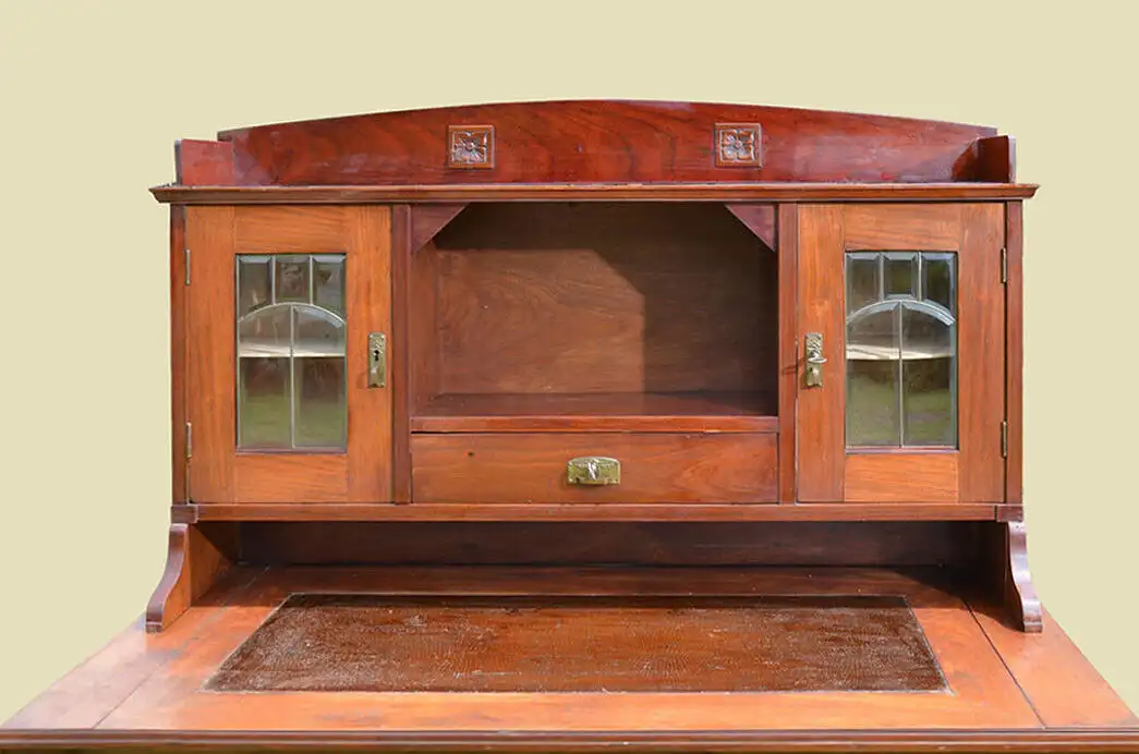 Schreibtisch ANTIK Jugendstil Nußbaum Sekretär mit Aufsatz von 1920 4