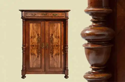 Vertiko ANTIK Gründerzeit Nußbaum Kommode Schrank mit Säulen von 1880