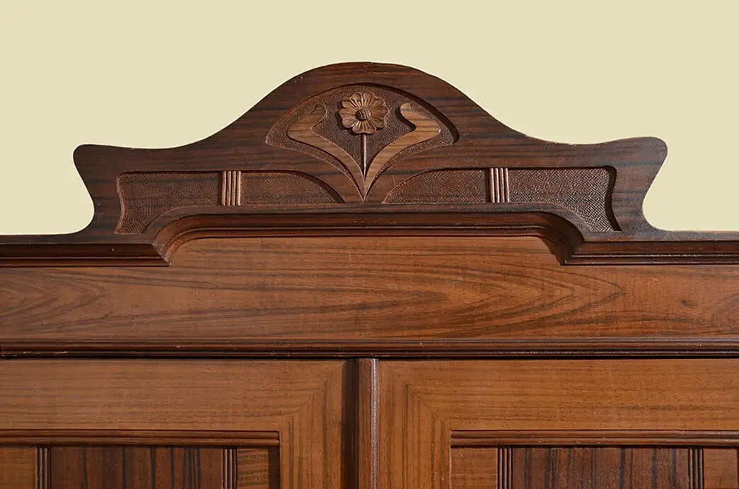 Kleiderschrank ANTIK Jugendstil Nußbaum Schrank Schublade von 1920 11