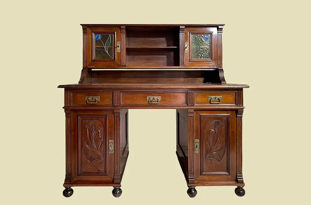 1920er Schreibtisch ANTIK Jugendstil Nußbaum Sekretär mit Aufsatz von 1920 2