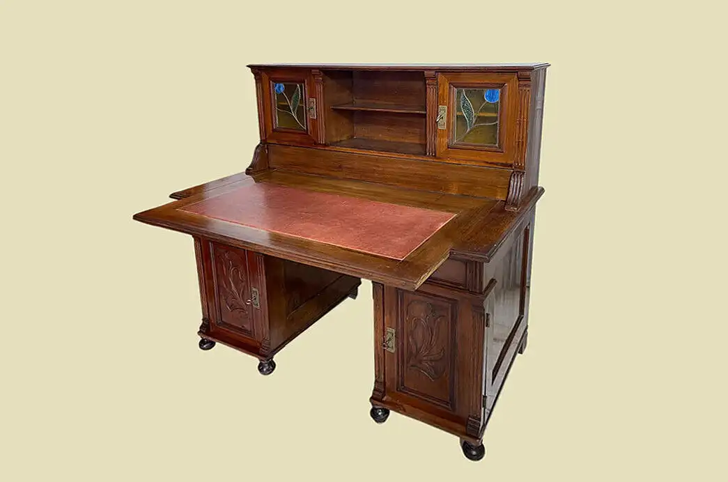 1920er Schreibtisch ANTIK Jugendstil Nußbaum Sekretär mit Aufsatz von 1920 4