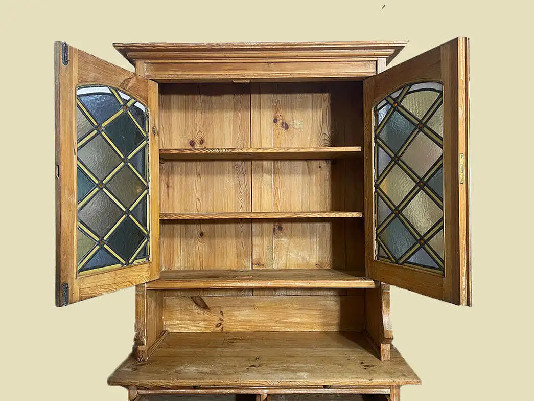 1920er Küchenbuffet ANTIK Jugendstil Weichholz Vitrine Kommode Schrank von 1920 6