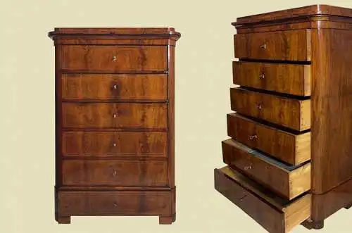Handpolierte Empire Biedermeier Mahagoni Kommode Herrenkommode von 1820