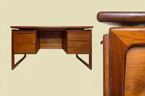60er Vintage Dyrlund Dänischer Teak Schreibtisch mit Buchablage von 1960