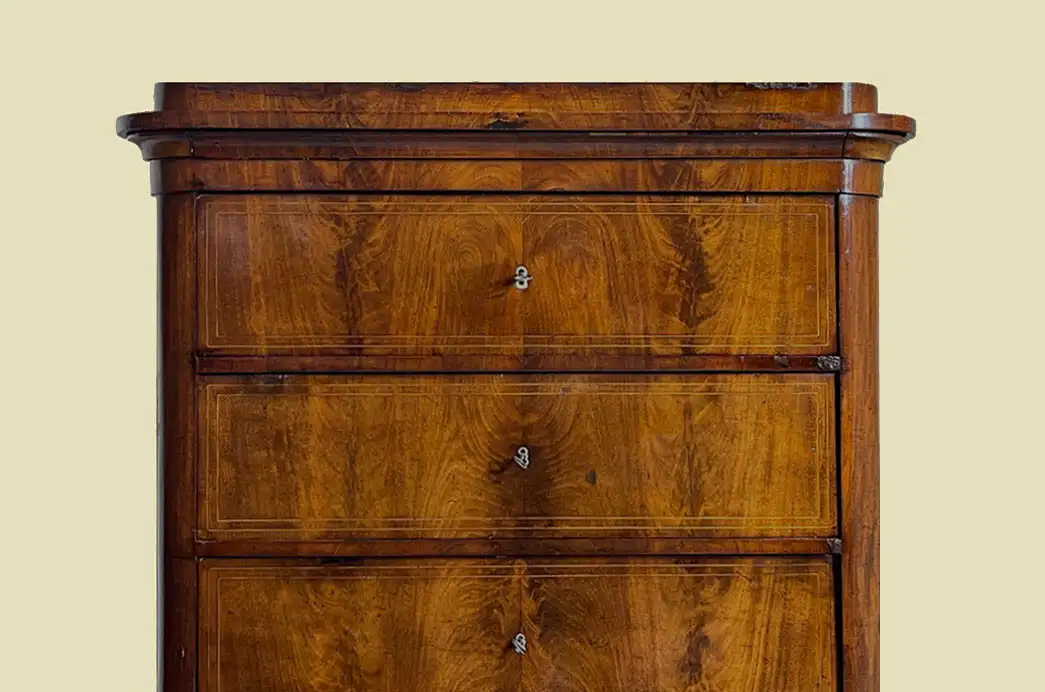 Handpolierte Empire Biedermeier Mahagoni Kommode Herrenkommode von 1820 14