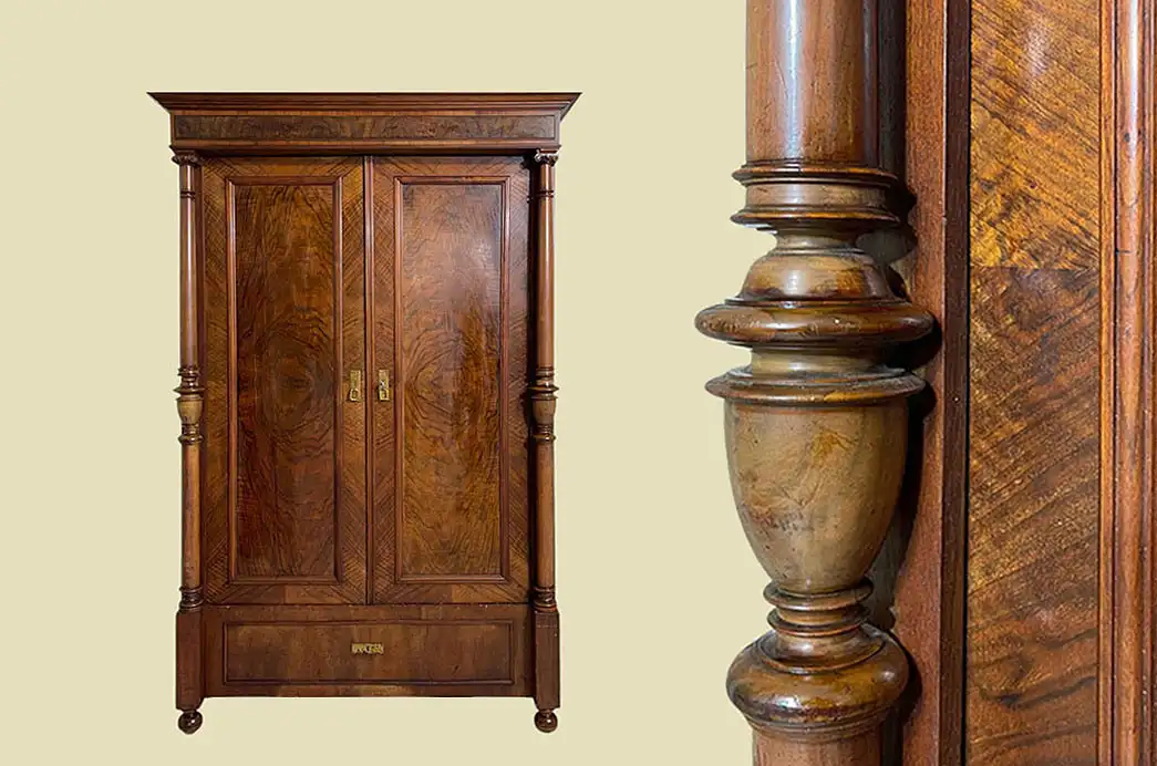 1880er Kleiderschrank ANTIK Gründerzeit Nußbaum Säulen Schrank von 1880 0