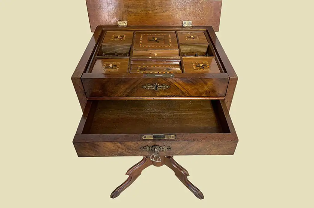 1880er Nähtisch ANTIK Gründerzeit Nußbaum Tisch Beistelltisch von 1880 6