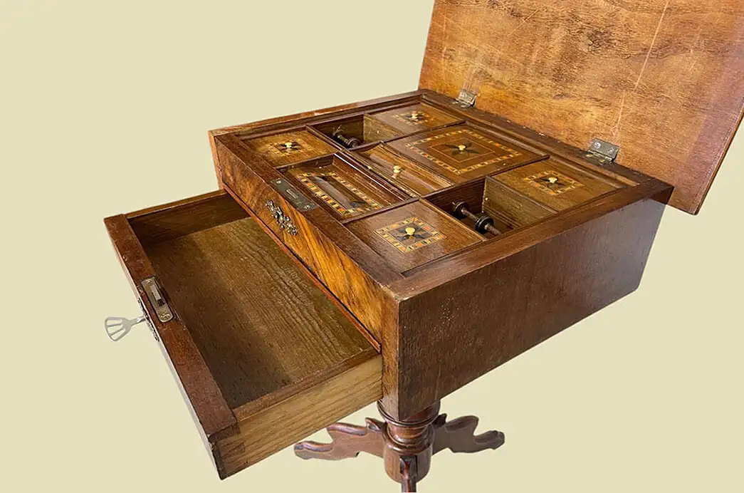 1880er Nähtisch ANTIK Gründerzeit Nußbaum Tisch Beistelltisch von 1880 7